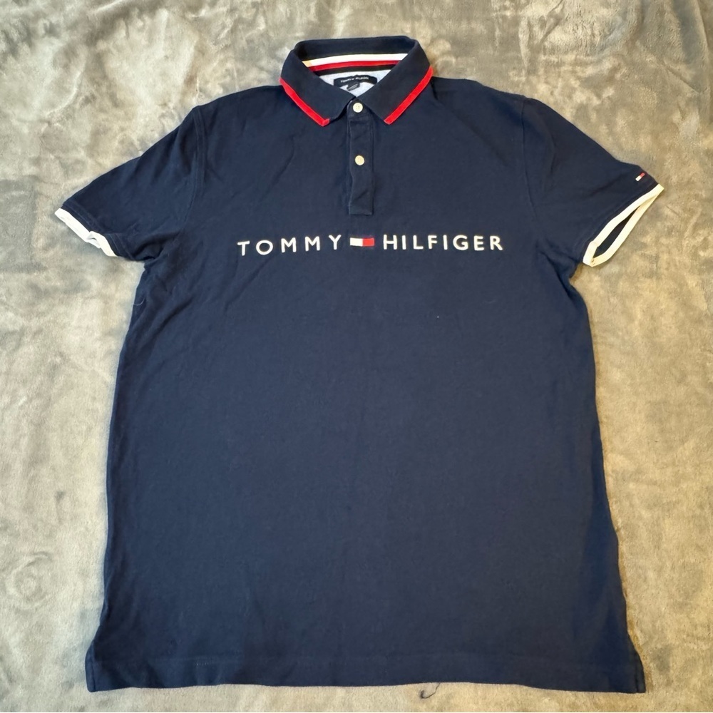 Tommy Hilfiger Dark Blue Polo with Red and White Accents
#1331
